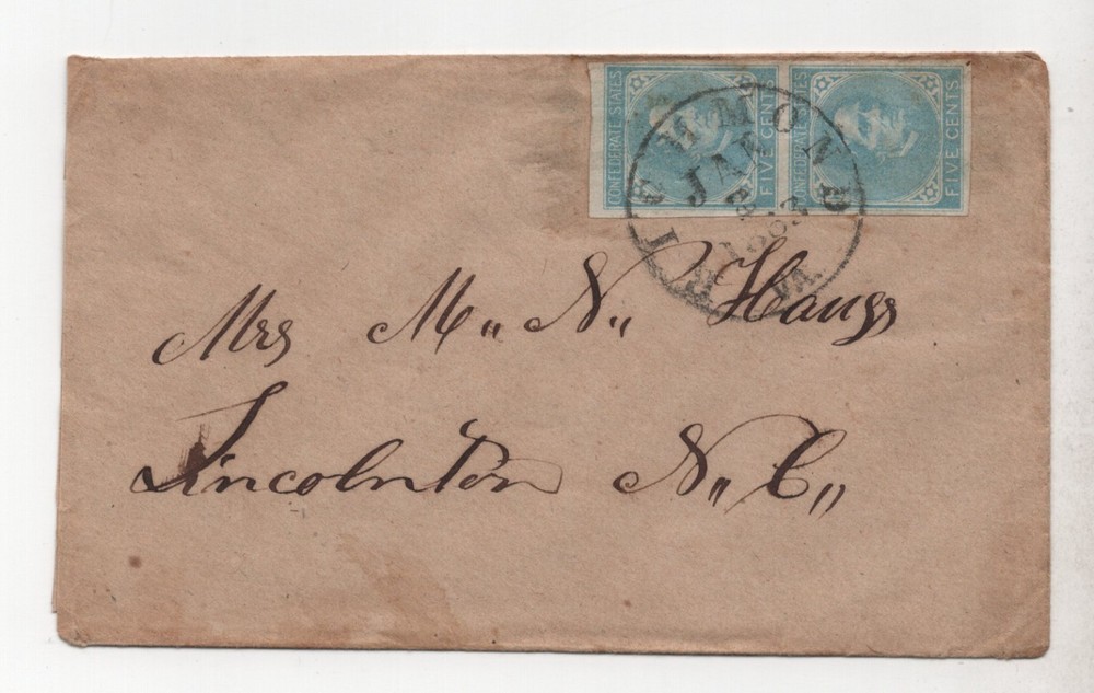 Us 1863 Civil War Confederate Cover Franked Pair Scott #6  Richmond, Va.