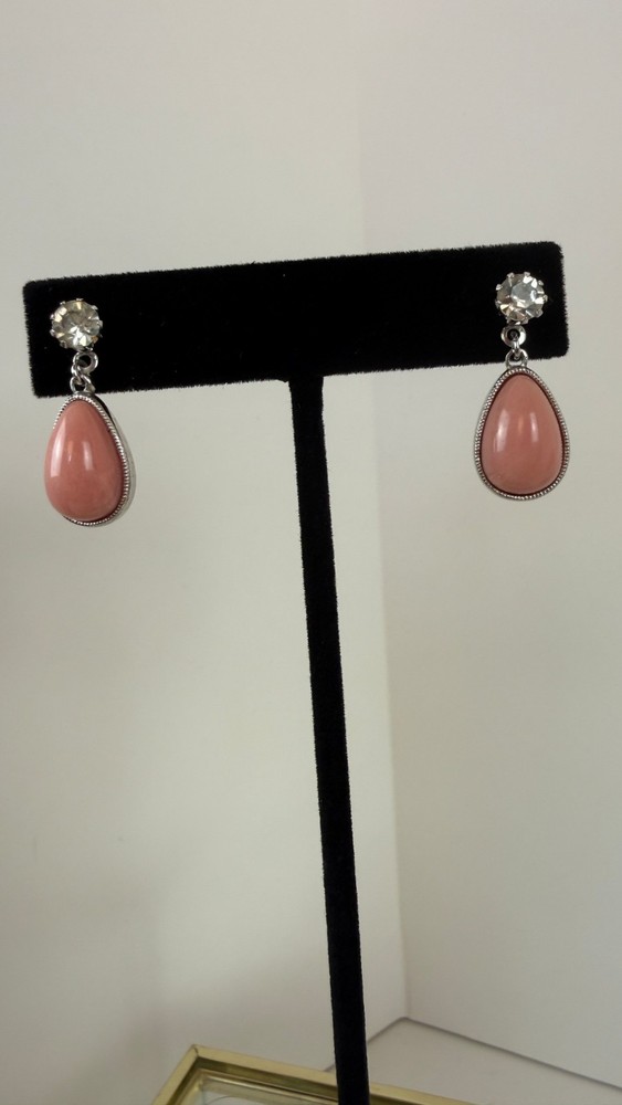 Vintage Avon Pale Fire Pink Teardrop Rhinestone Dangle Earrings 1974