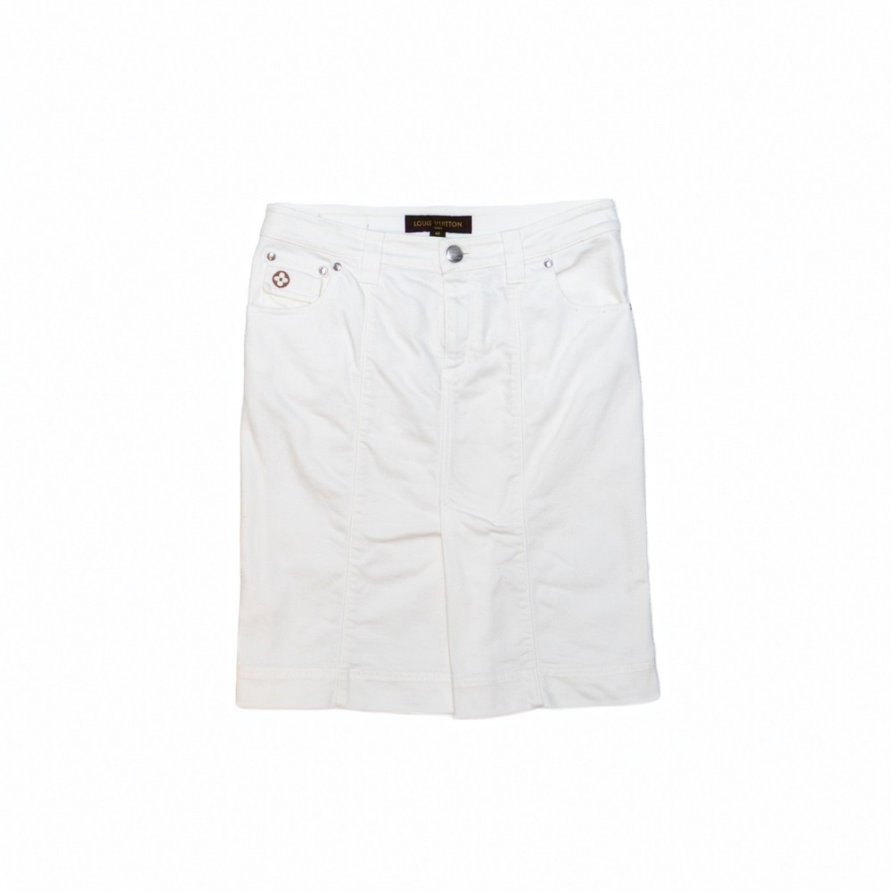 Louis Vuitton White Cotton-Blend Denim Slit-Front Pencil Skirt Size 40 FR/US 8