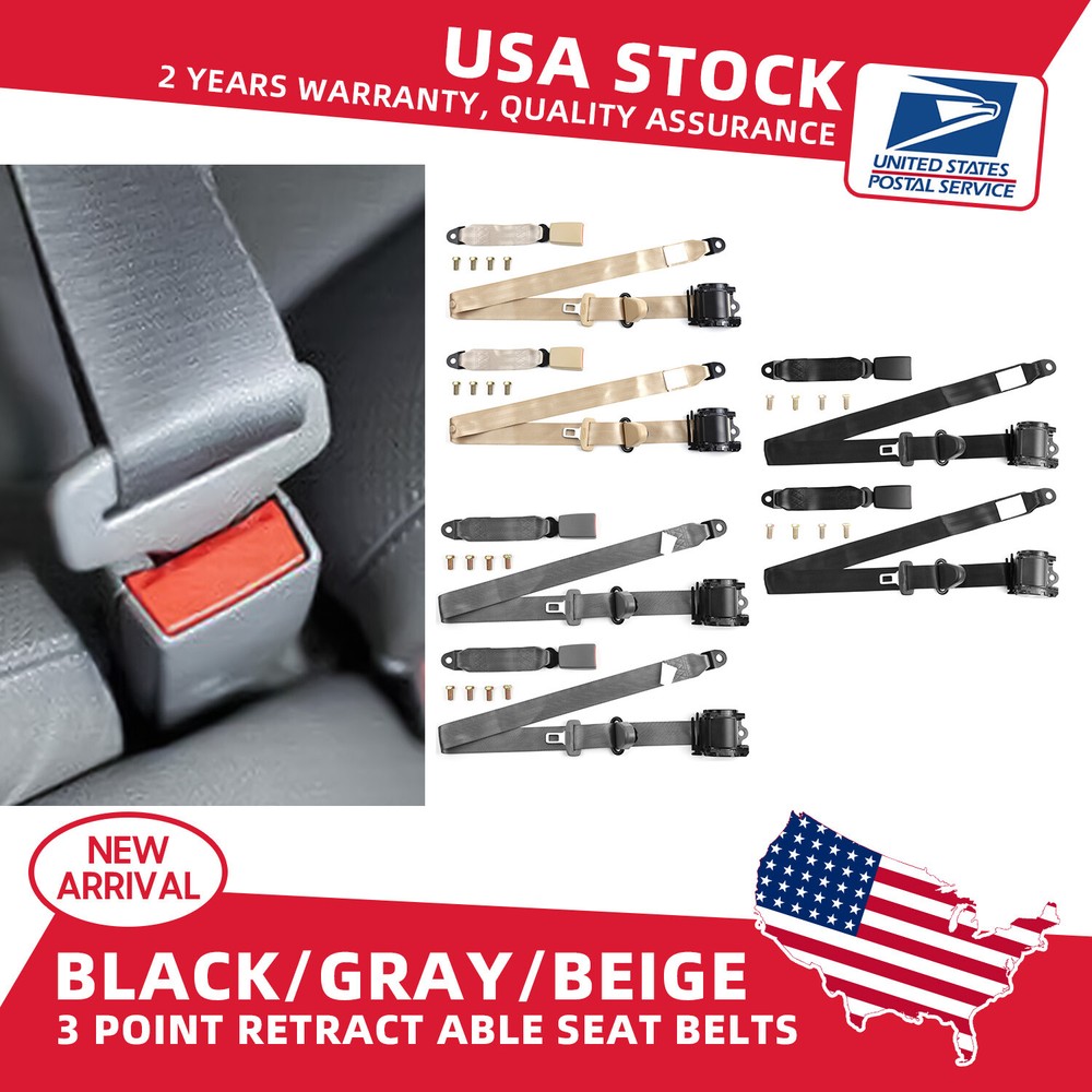 Universal 3 Point Retractable Seat Belts Straps Fit For Ford F150 1975-2017
