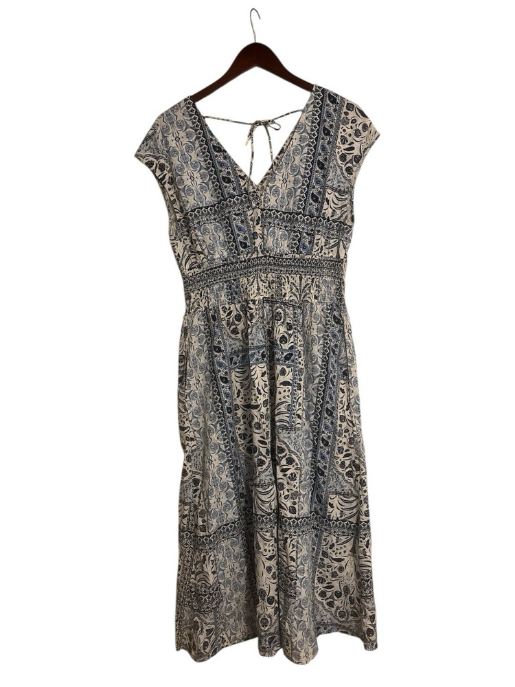 Old Navy Womens Blue White Paisley V Neck Midi Dress Size Medium Bohemian Casual