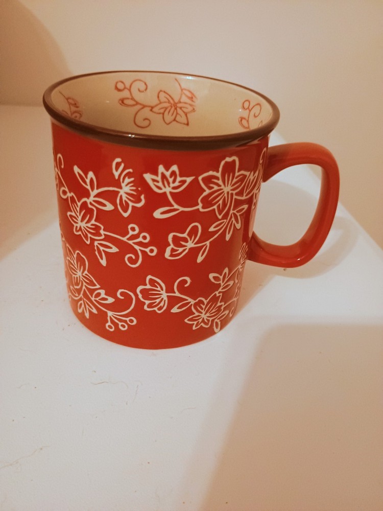 Temp-tations Floral Lace Red Mug – 14 oz Stoneware Coffee Cup by...