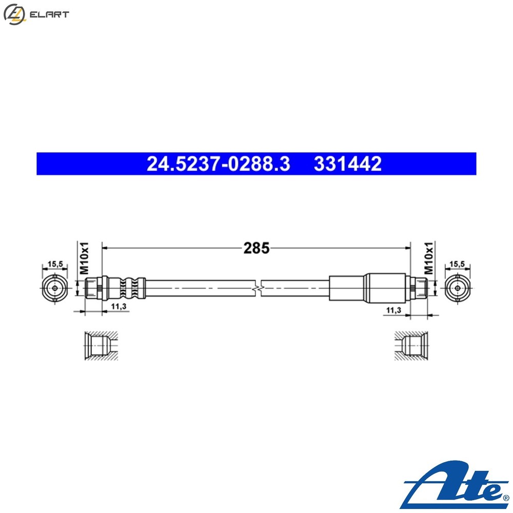 BRAKE HOSE 24.5237-0288.3 FOR AUDI 6A/ADW/3A/ACE/AAD/ABK/ABT 2.0L RA/SBPP 1.6L