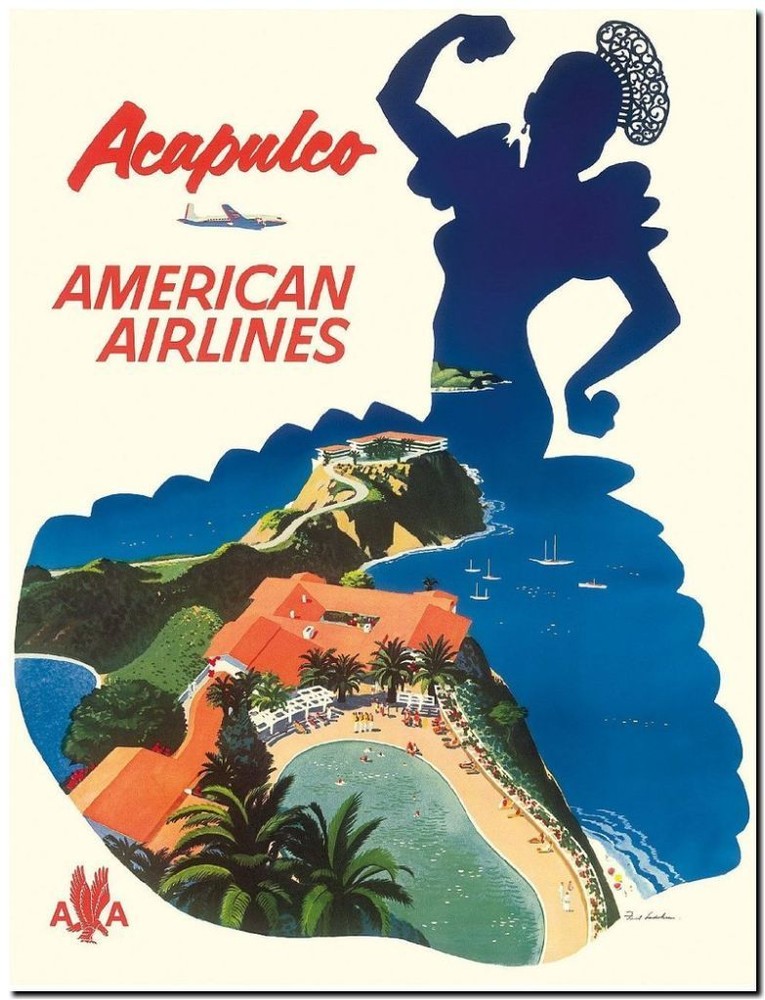 Cool Retro Travel Poster *FRAMED* CANVAS ART Acapulco American 18x12