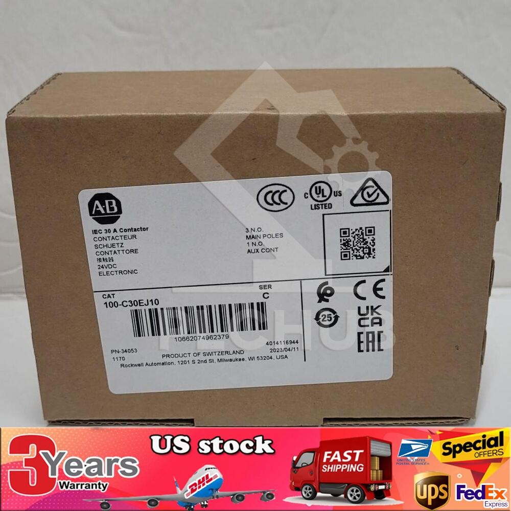 New Allen-Bradley 100-C30EJ10 Contactor, 24v DC Coil US Free Tax
