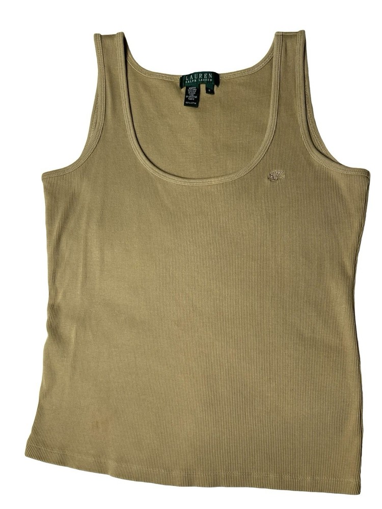 Lauren Ralph Lauren 100% Cotton Ribbed Tank Top Size M Brown Sleeveless Logo