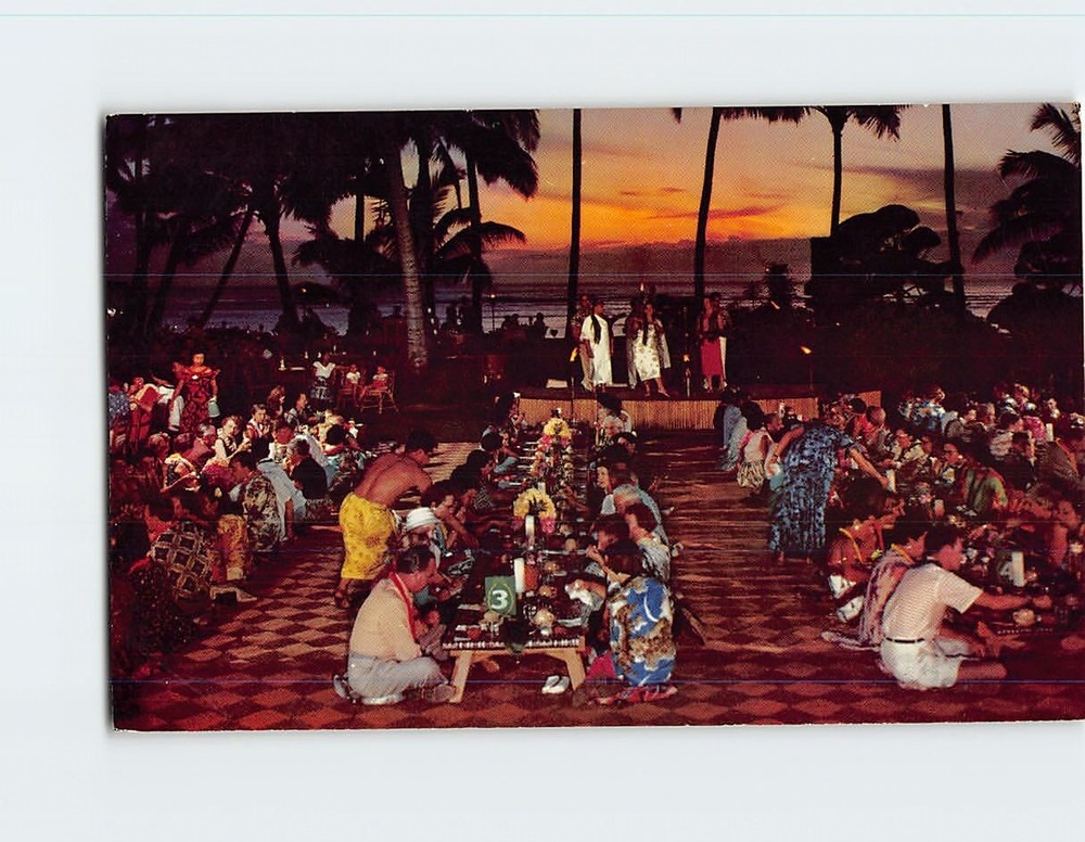 Postcard Luau(Native Festival) With Sunset & Flaming Torches Queen's Surf Hawaii