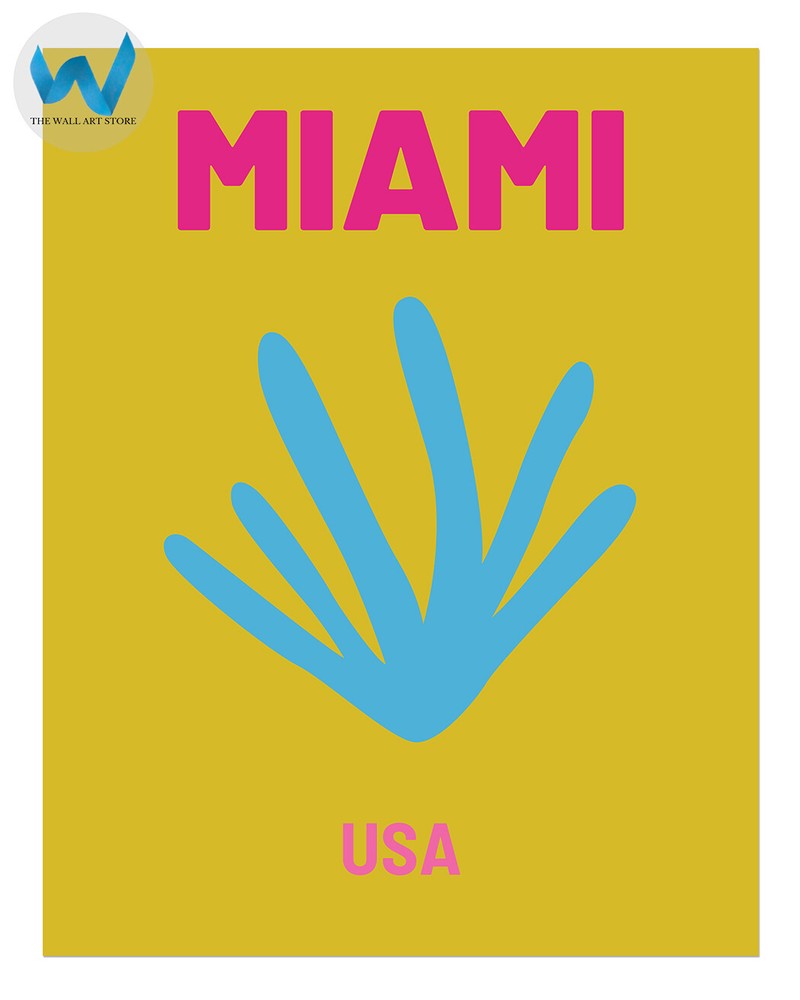 Miami USA Poster - Bold Modern Design - Vibrant Wall Art Print - 18x24 or 24x36