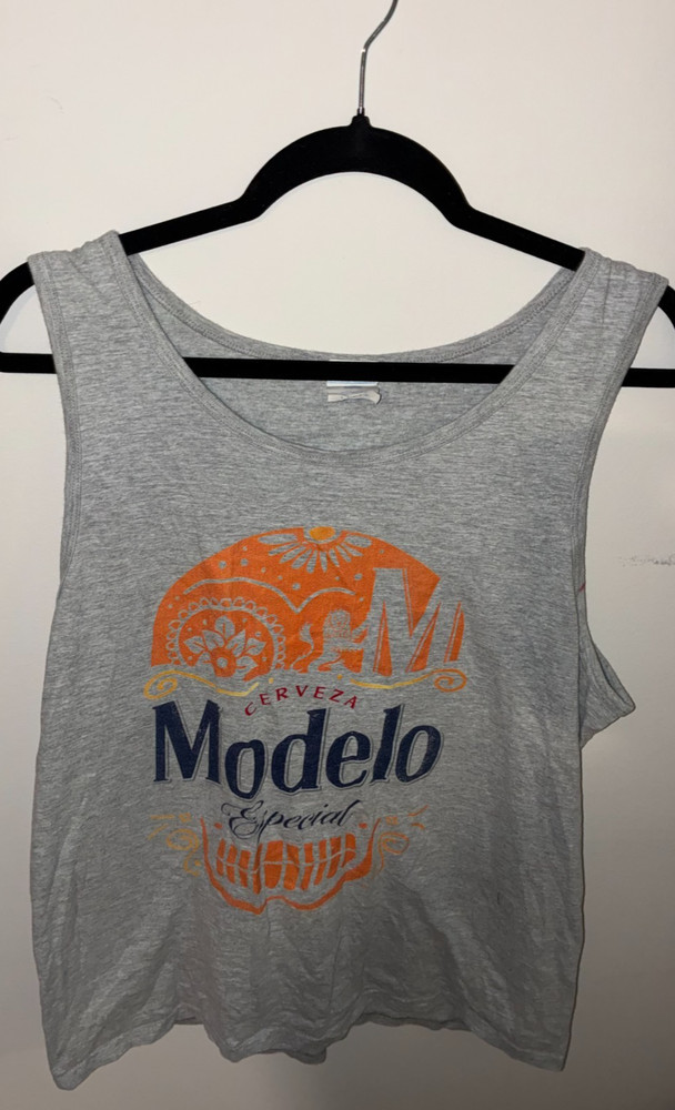 Modelo Especial Cerveza Tank Top Mens L Gray Graphic Beer Muscle Tee