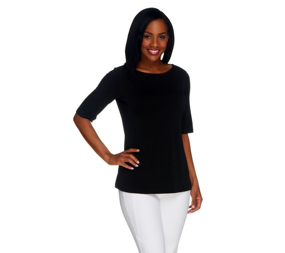 Susan Graver Women's Top Sz XS Essentials Liquid Knit Bateau Neck Black A213063