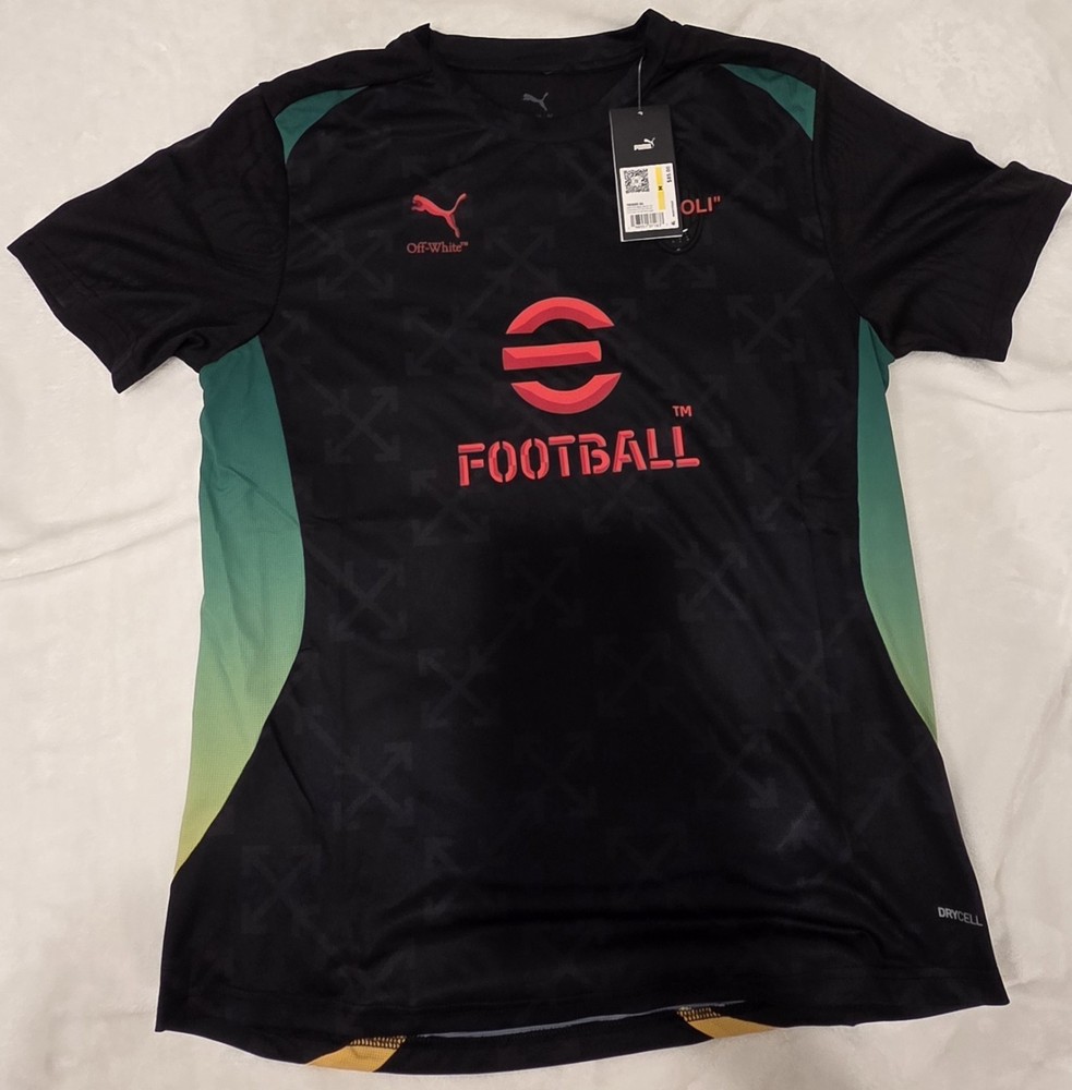 PUMA x Off White AC Milan Pre Match Soccer Jersey Black Size Medium New With Tag
