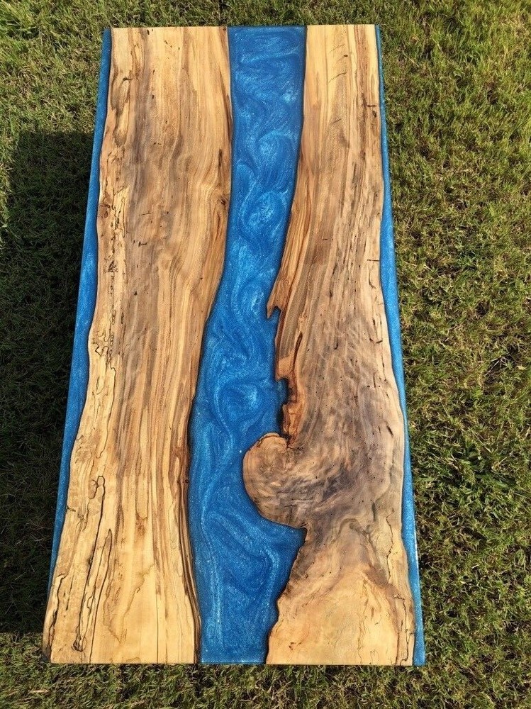 Elegant Blue Epoxy Resin Center Sofa Table, Mid Century Modern Arts Table Decors