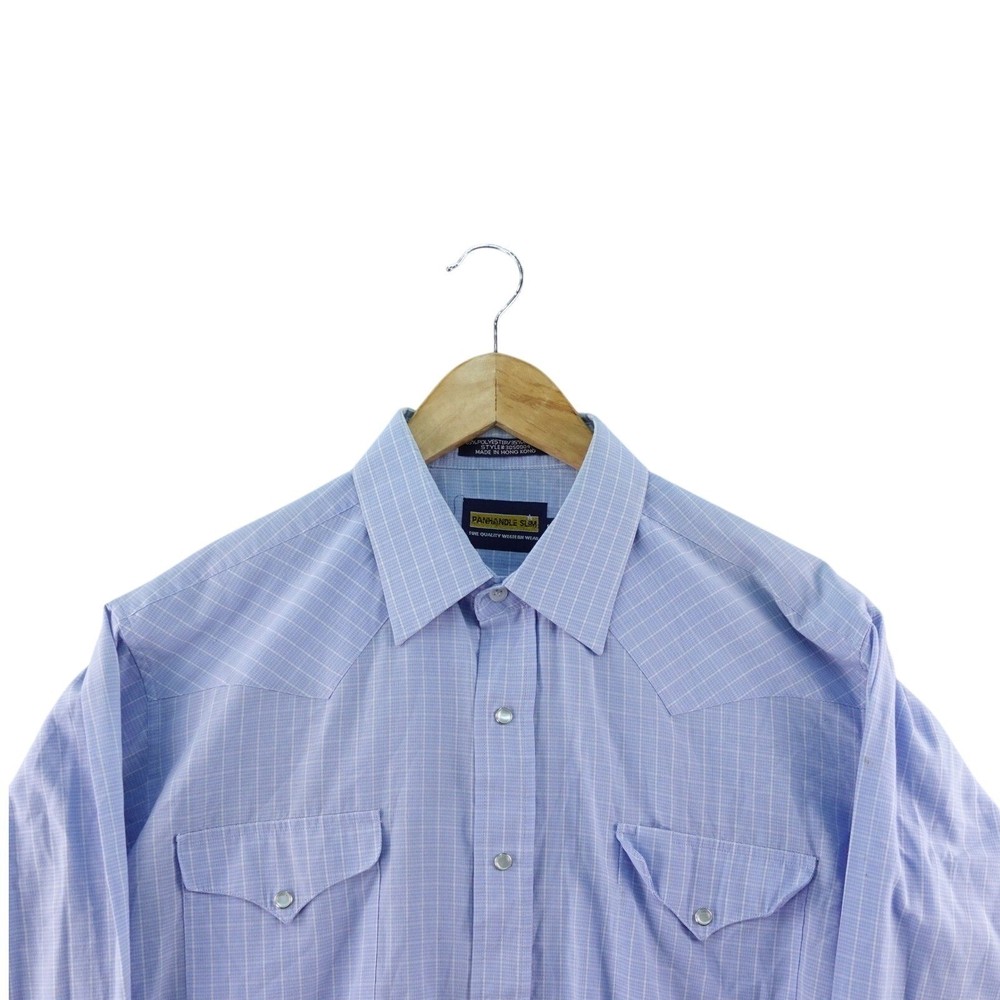 Panhandle Slim Mens Size 16 1/2-34 Western Shirt Plaid Long Sleeve Pearl Snap