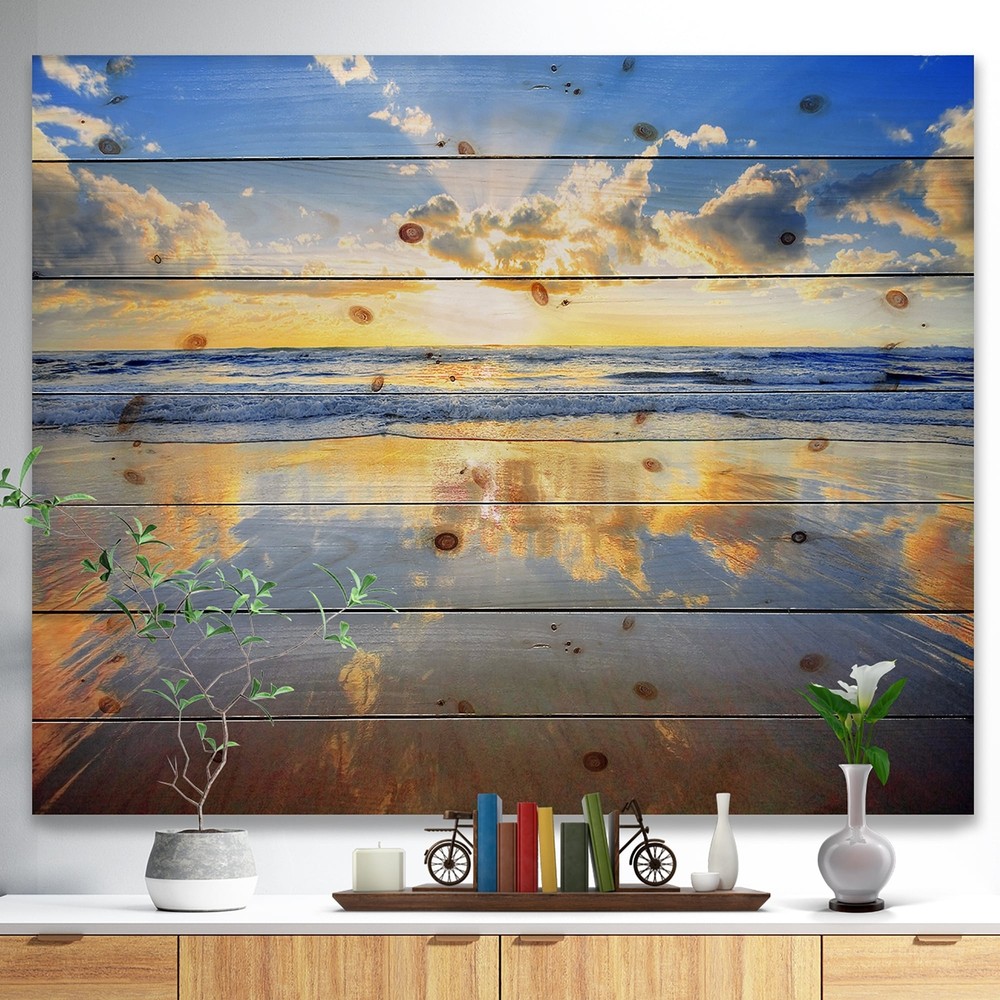 Designart 'Blue Sky and Clouds Mirrored in Sea' Seashore  Small