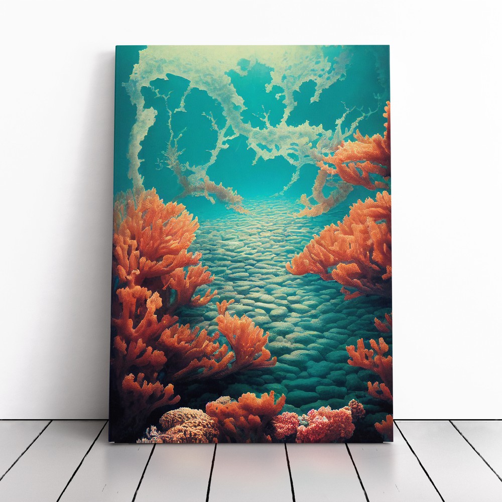 Iluminado Arrecife de Coral Estampado en Lona Arte en Pared Imagen enmarcada Decoración del Hogar Grande