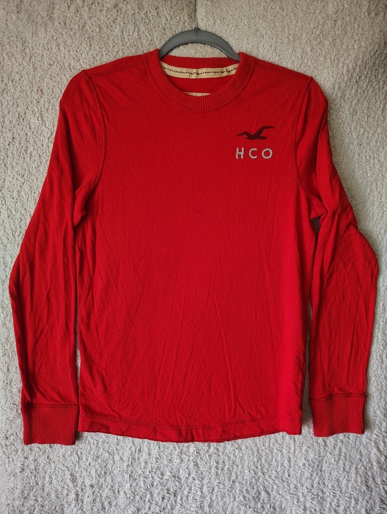 Hollister Vintage Y2K Long Sleeve Shirt Mens Small Red Logo Crewneck Women's M