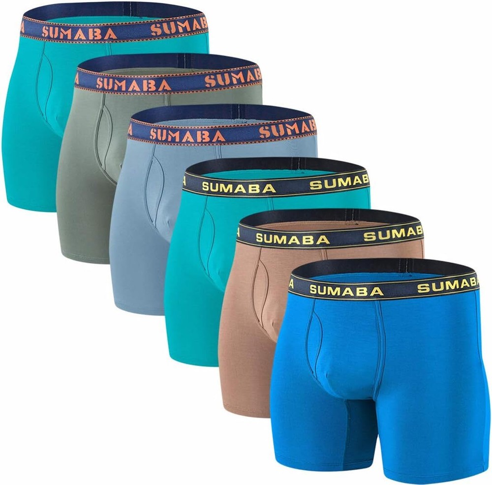 6 Pack Men's Underwear Open Flying Big And Tall Bamboo Fiber Boxer Briefs M-3XL