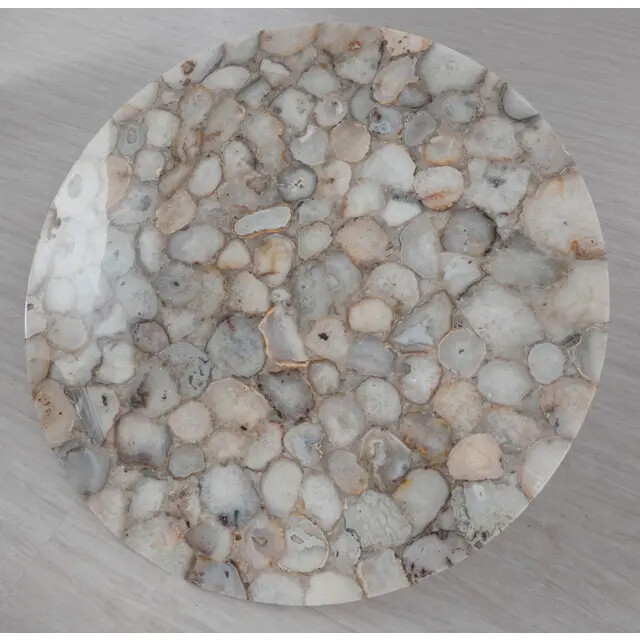 Natural White Salt Agate Round Coffee Table Top with Random Agate Inlays