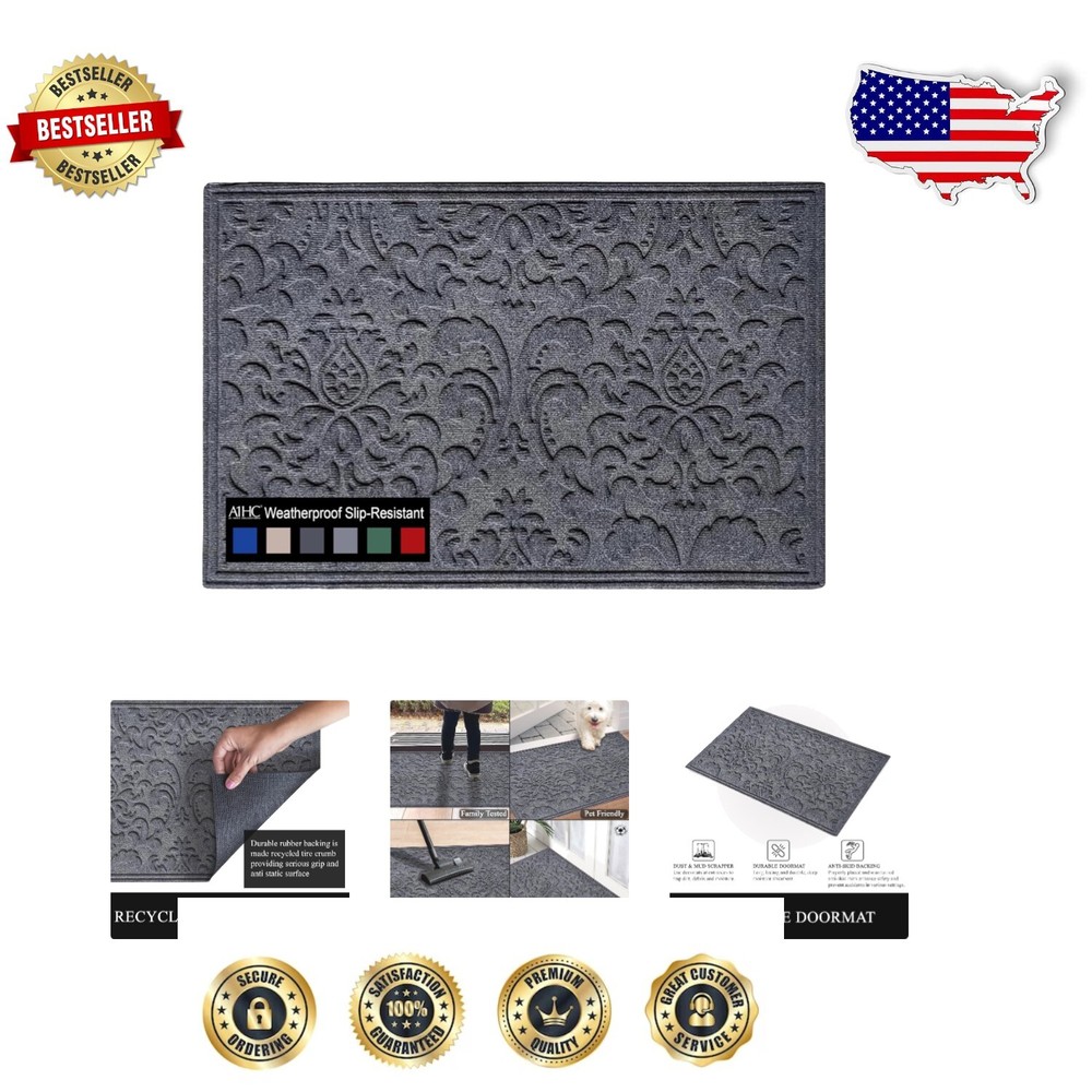 Large Dark Grey Doormat with Heavy Duty Rubber Backing – Easy Clean Welcome Mat