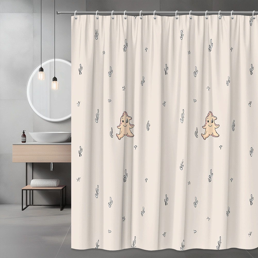 Cute Cartoon Shower Curtain with Star and Seaweed Print