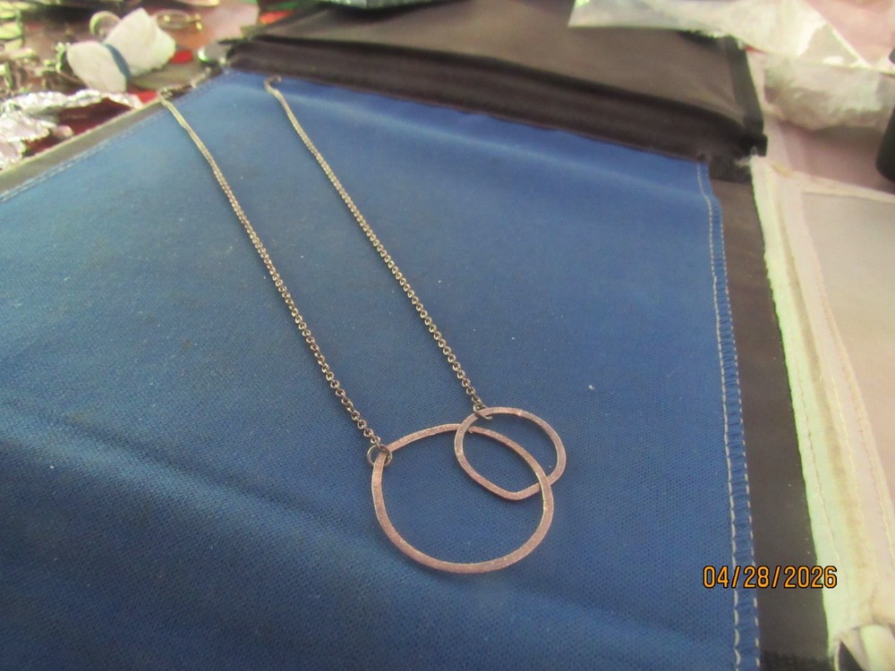 Vintage Sterling Artist Made Double Hoops Pendant Necklace