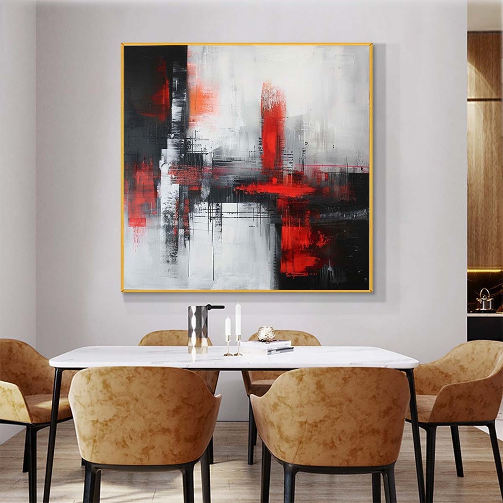 Hand painted Oil Paintings On Canvas Wall Art Abstract City White Red 31in