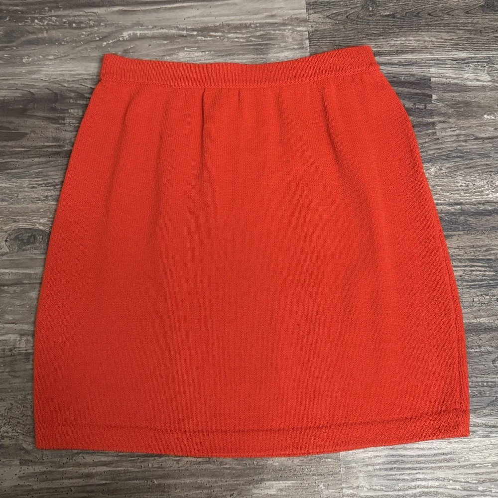 St. John Collection Orange Red Knit Pencil Skirt Elastic Waist Size 4