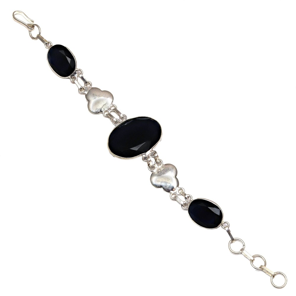 Black Onyx Sterling Silver Vintage Handmade Gemstone Cuff Bracelet