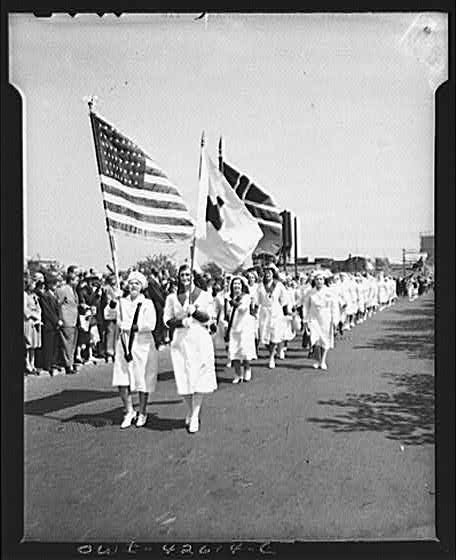 Brooklyn New York Norwegian Independence Day Parade 1900s Flags Women