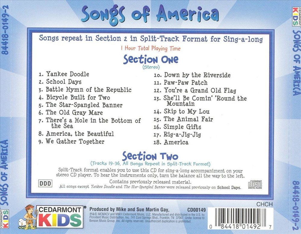 Cedarmont Kids Songs Of America New Cd