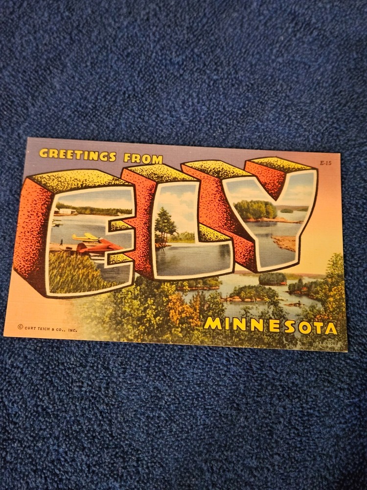 Ely, Minnesota MN Greetings From Ely Large Letter Teich Linen Vintage Postcard