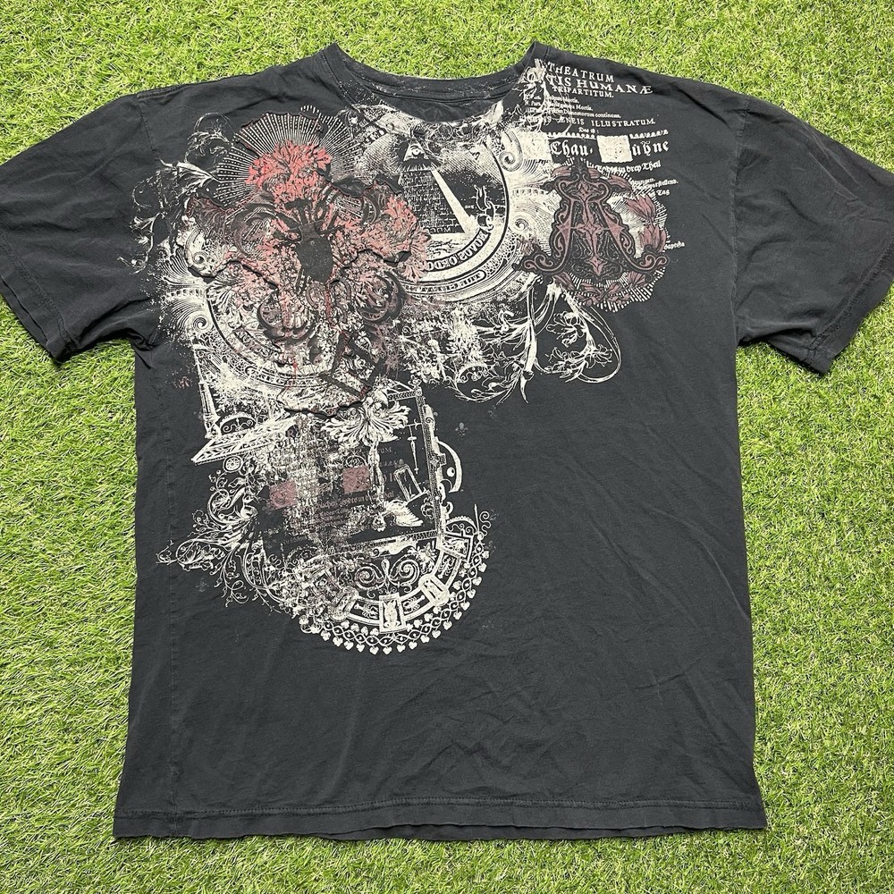 Archaic By Affliction Mens XL Tee Shirt Y2K All Over Print Goth Grunge Tee