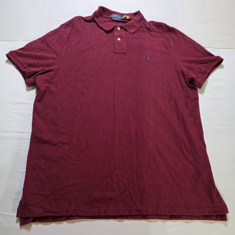 Polo Ralph Lauren Classic Fit Men XL Burgundy Pique Cotton Shirt Blue Pony
