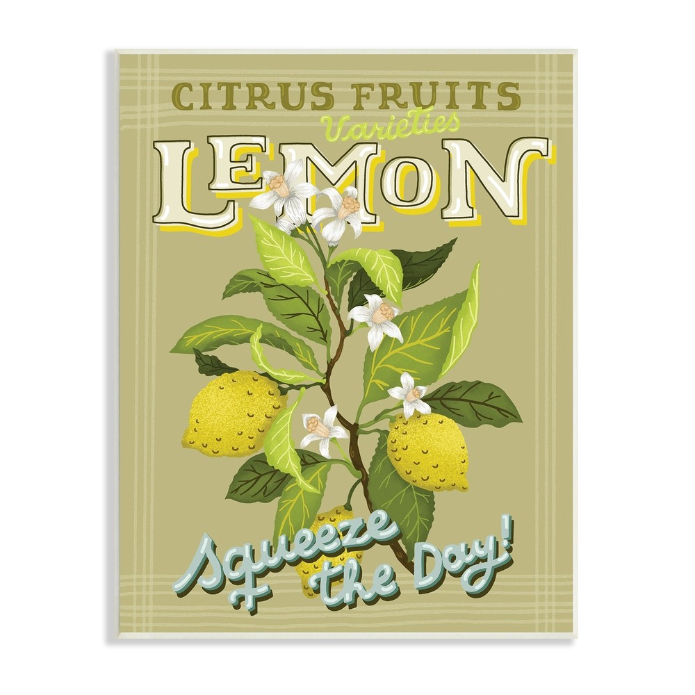Stupell Vintage Citrus Fruits Lemon Squeeze the Day Phrase Green 10 x 15