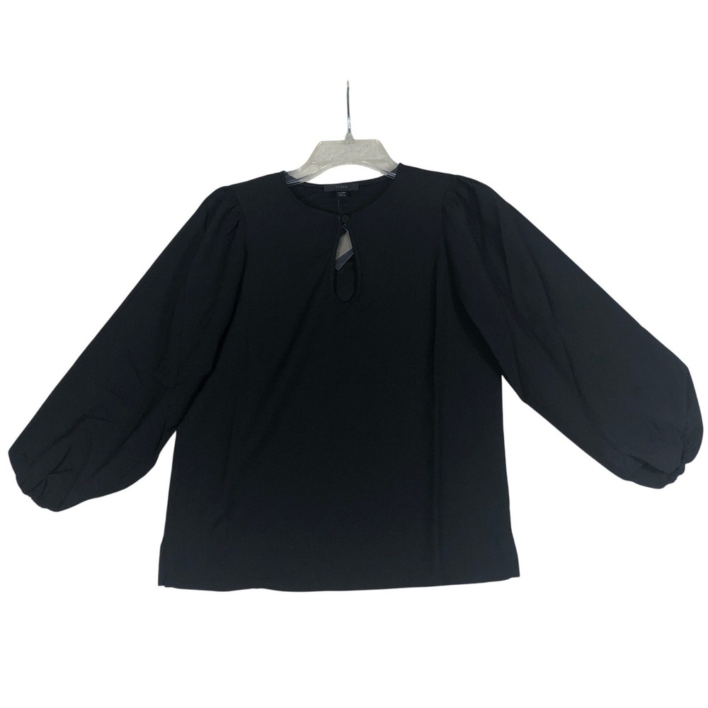 J Crew Black Puff Sleeve Keyhole Neckline Crepe Top Blouse BL711 XXS Petite