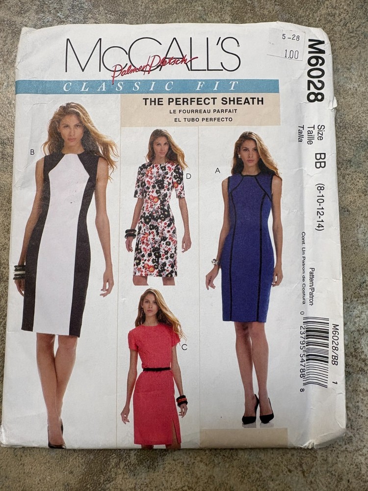 McCalls 6028 pattern, Misses Sheath Dress, 4 views, Sizes 8-14, UNCUT