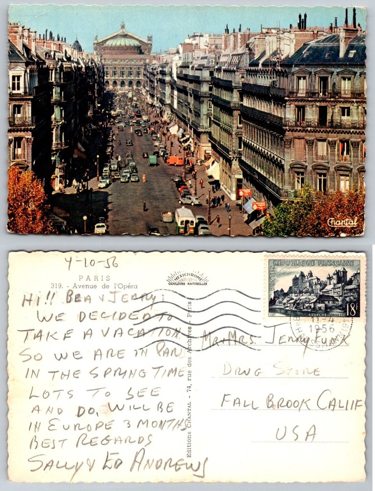 Vintage Paris Avenue de l'Opéra Postcard 1956 Mexichrome Chantal