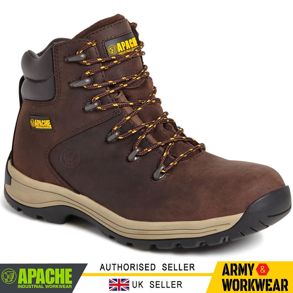 Apache S3 Nubuck Waterproof Hiking Boots Brown Safety Toe
