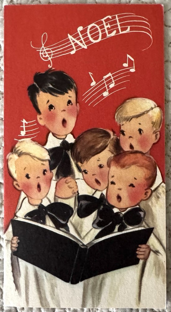 Unused Christmas Boy Choir Sing Robes Songbook Noel Greeting Card 1950s 1960s