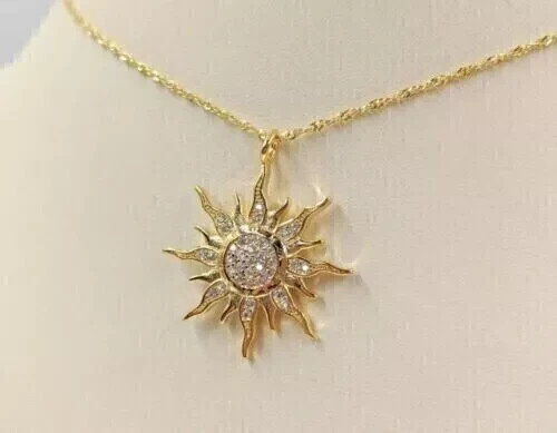 2Ct Round Cut Lab Created Diamond Sun Pendant Necklace 14k Yellow Gold Plated