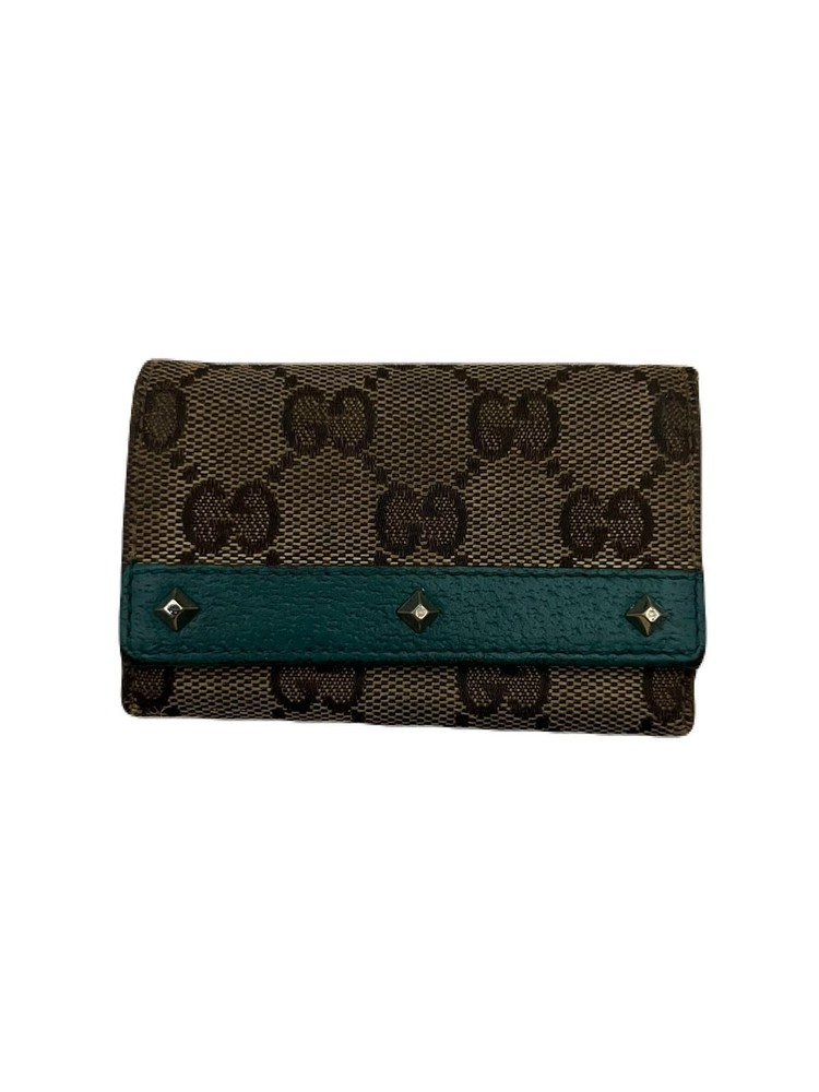 Gucci Leather Key Wallet Case with 6 Hooks in Brown Blue TA72-4 Pre-Owned