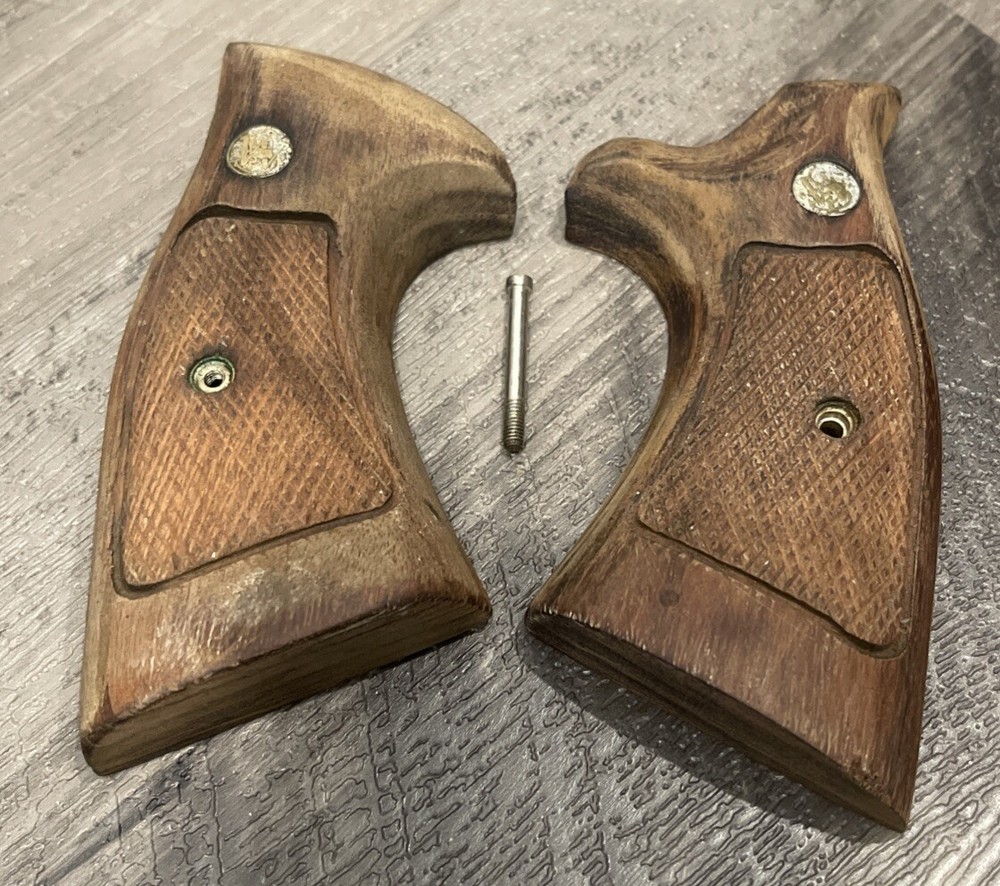 Vintage Wood Grip Smith & Wesson Refinish K L Frame Revolver Square Butt S&W RF