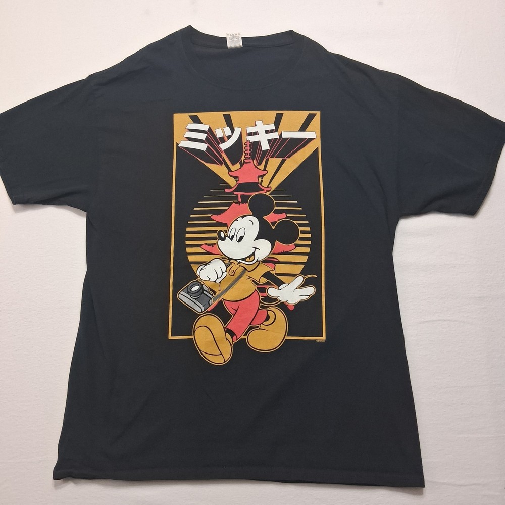 Disney Mickey Mouse Japan Tourist Graphic T Shirt Mens Large L Black Kanji Pagod
