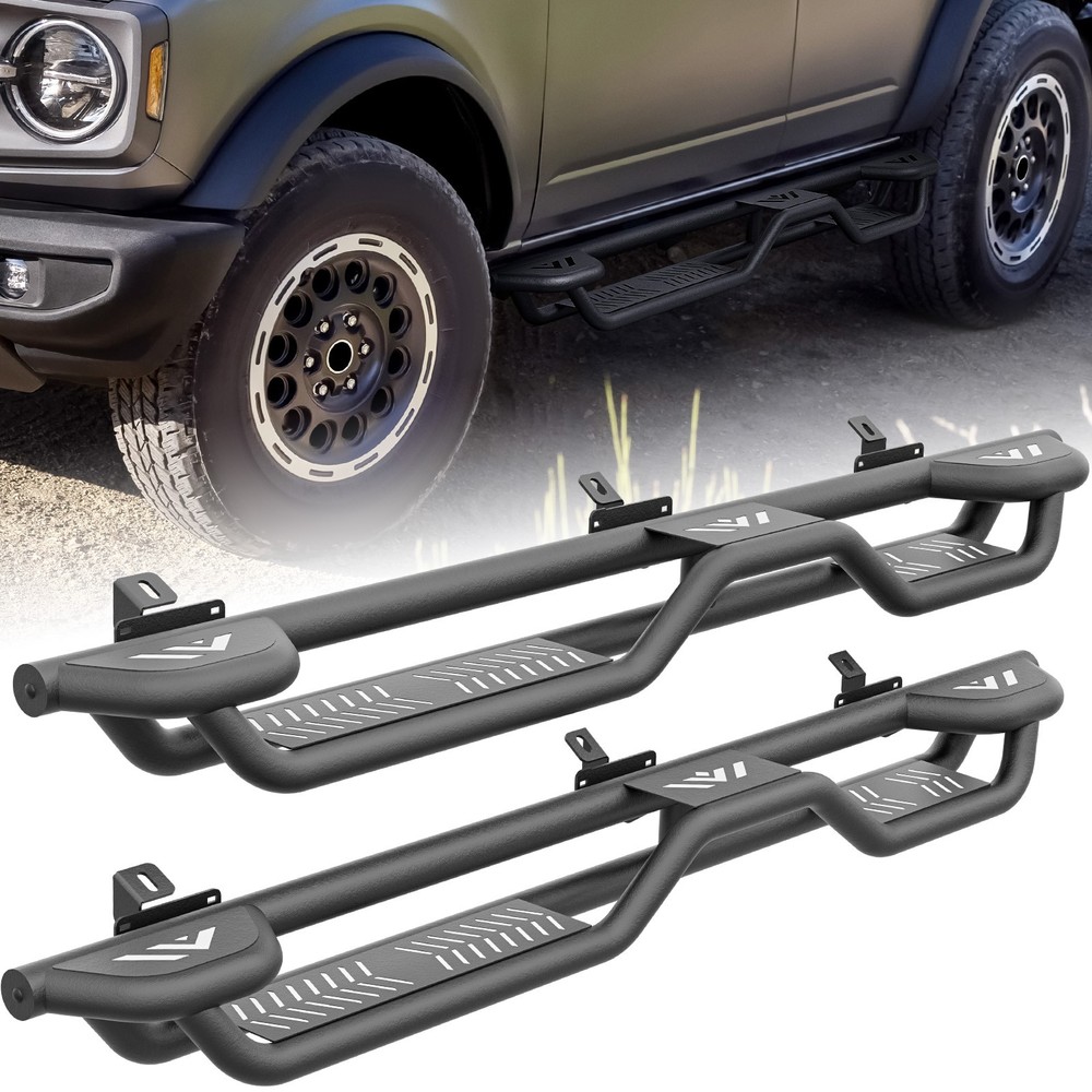 Three Raised Steps Side Running Boards Bolt-on For 2021-2026 Ford Bronco 4Doors