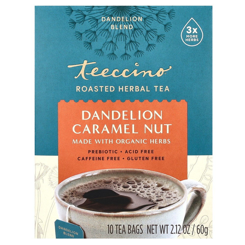 Roasted Herbal Tea, Dandelion Caramel Nut, Caffeine Free, 10 Tea Bags, 2.12 oz