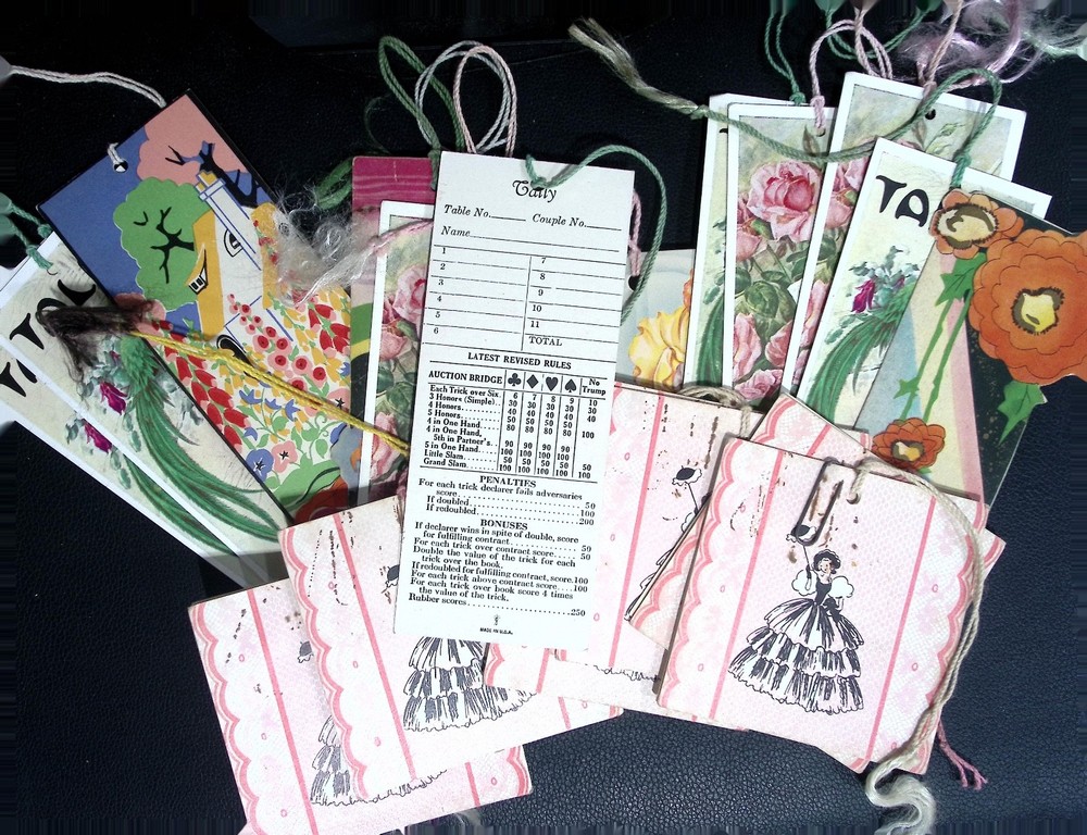 Vintage Bridge Tally Cards Lot Art Deco Floral Bird Cottage Gibson Score Cards