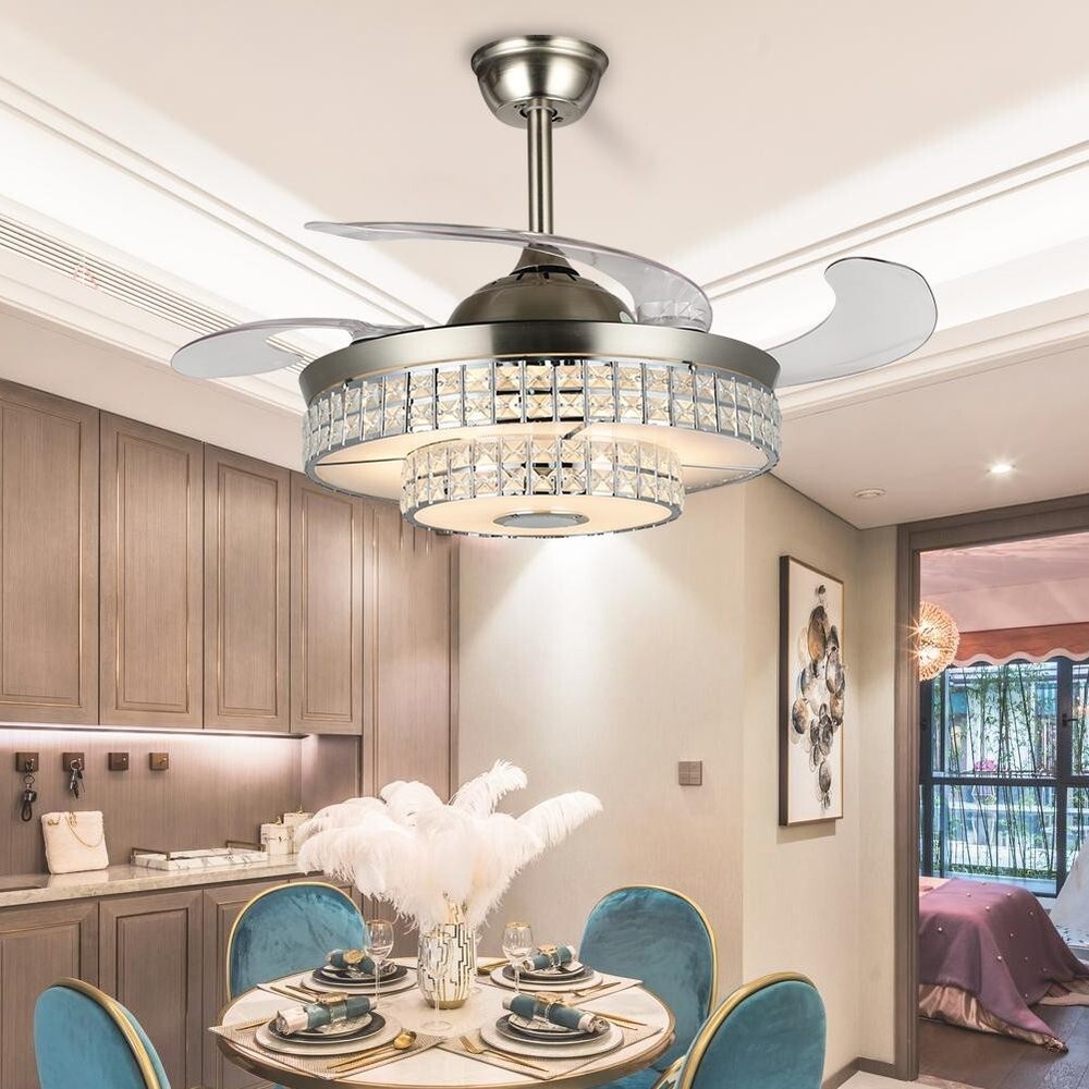42-Inch Smart Crystal Chandelier Fan with Dimmable LED Lights & Bluetooth Speaker