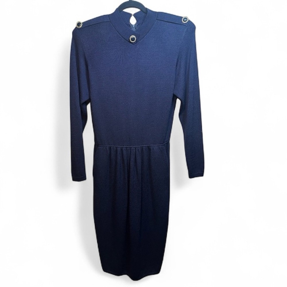 Vintage St. John Saks 5th Avenue Santana Knit Sweater Dress size 6 Blue Classic
