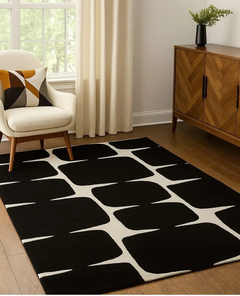 Design Color Black White Hand Tufted Nz Wool Rug Abstract Handmade Carpet Rug