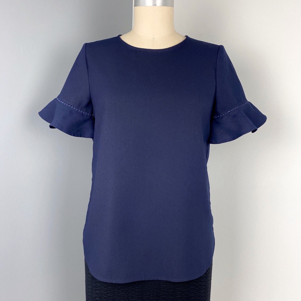 Club Monaco Women's Florenziea Flutter Sleeve Top Navy Blue Size XS